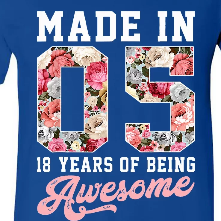 18th Birthday Born in 2005 18 Year Old Gift V-Neck T-Shirt