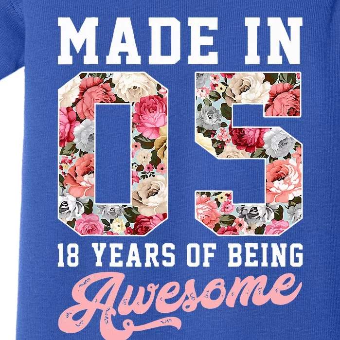 18th Birthday Born in 2005 18 Year Old Gift Baby Bodysuit