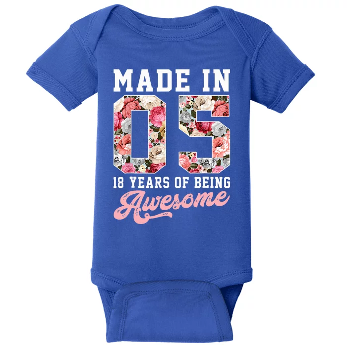 18th Birthday Born in 2005 18 Year Old Gift Baby Bodysuit