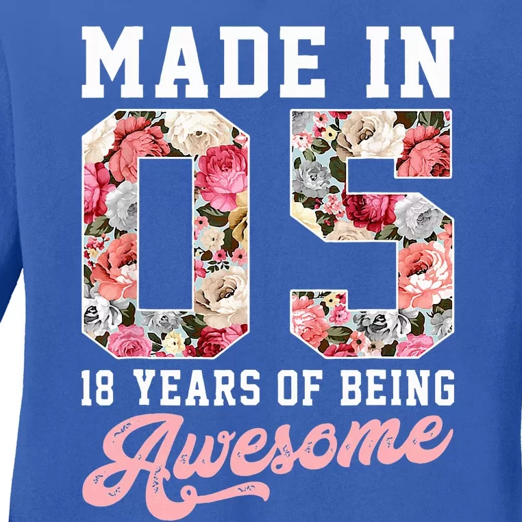 18th Birthday Born in 2005 18 Year Old Gift Ladies Long Sleeve Shirt