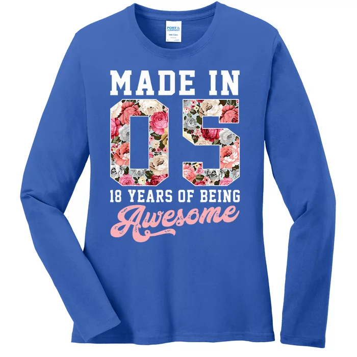 18th Birthday Born in 2005 18 Year Old Gift Ladies Long Sleeve Shirt