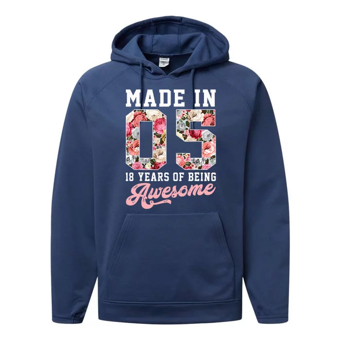 18th Birthday Born in 2005 18 Year Old Gift Performance Fleece Hoodie