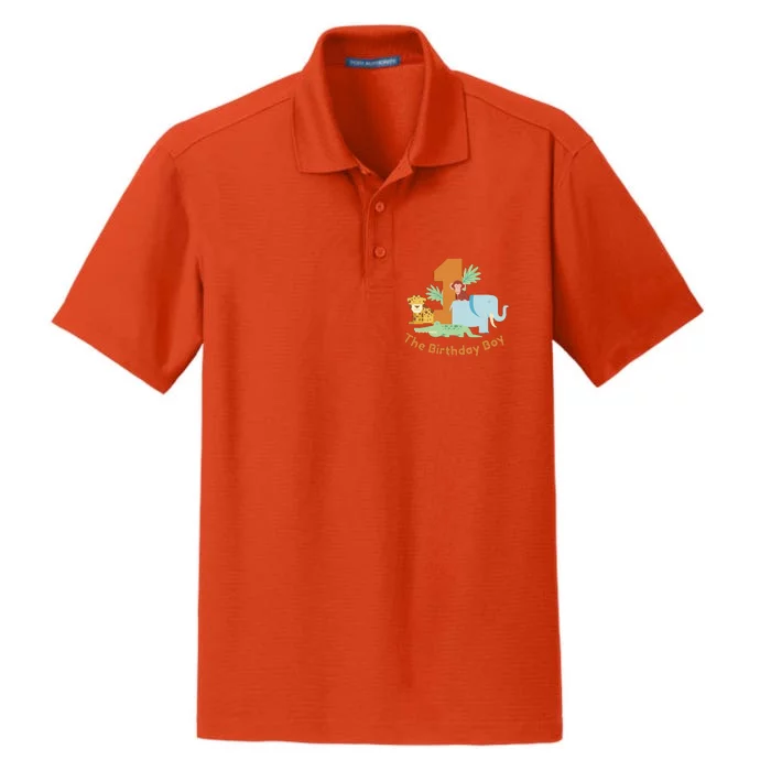 1st Birthday Boy Animal Jungle Dry Zone Grid Performance Polo