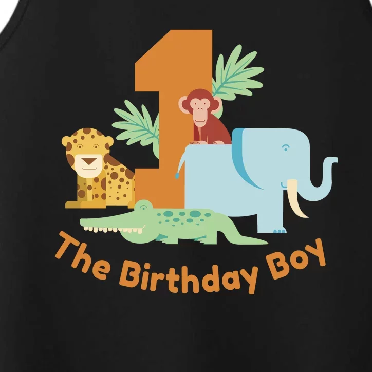 1st Birthday Boy Animal Jungle Performance Tank