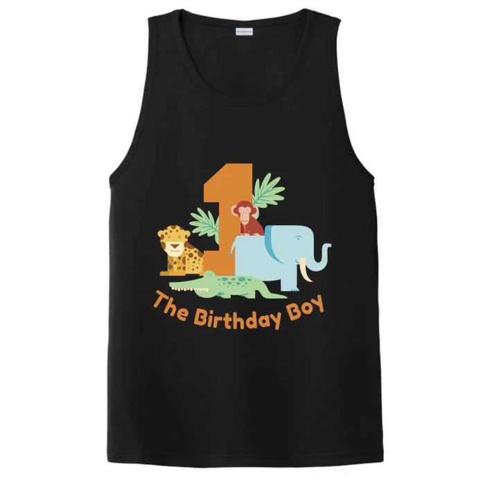 1st Birthday Boy Animal Jungle Performance Tank