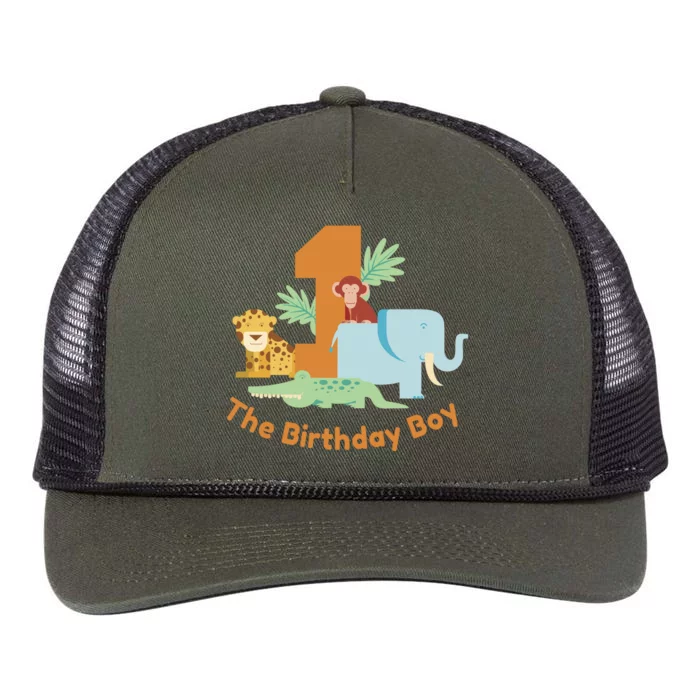 1st Birthday Boy Animal Jungle Retro Rope Trucker Hat Cap