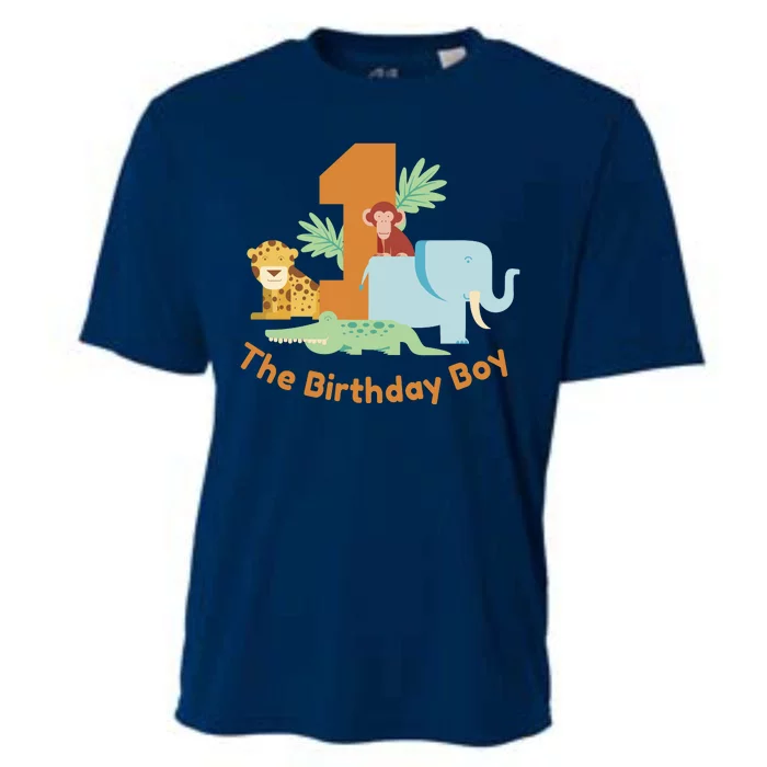 1st Birthday Boy Animal Jungle Cooling Performance Crew T-Shirt