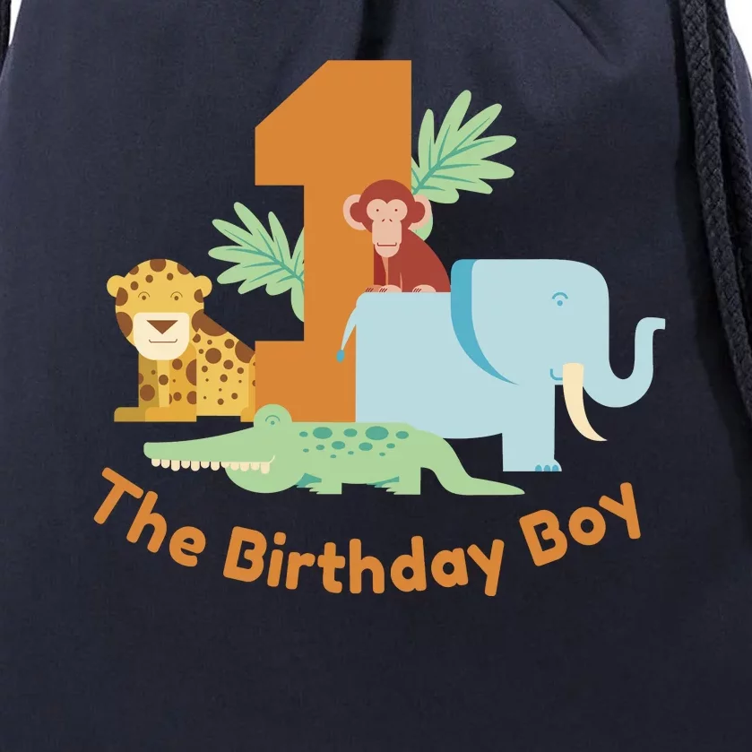 1st Birthday Boy Animal Jungle Drawstring Bag