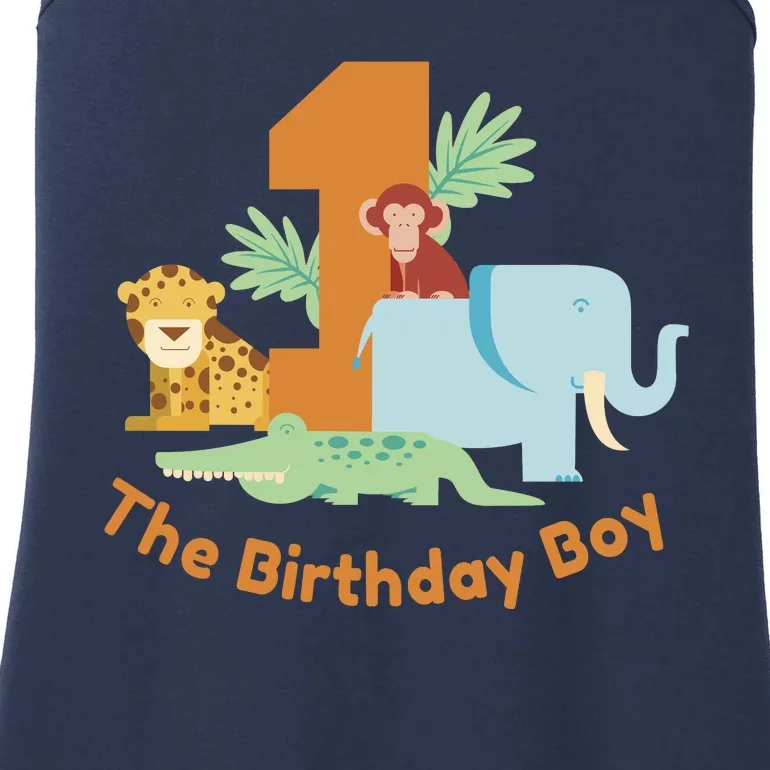 1st Birthday Boy Animal Jungle Ladies Essential Tank