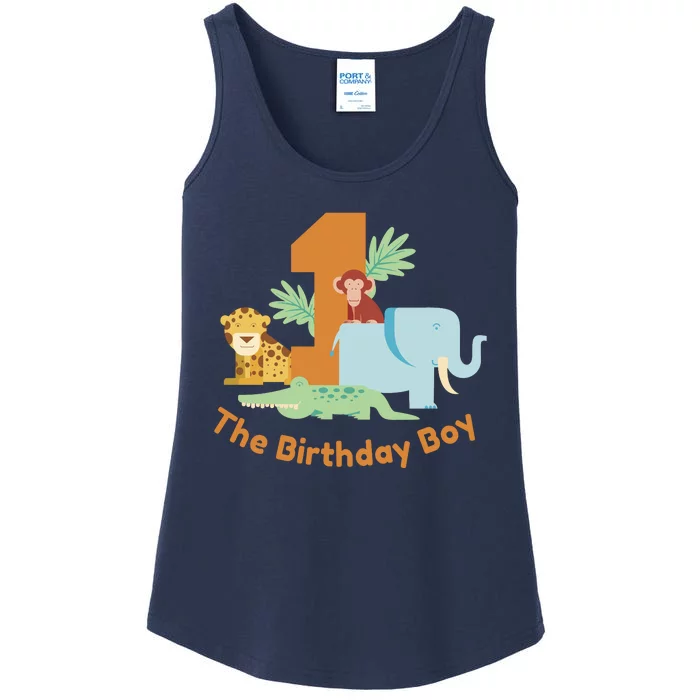 1st Birthday Boy Animal Jungle Ladies Essential Tank