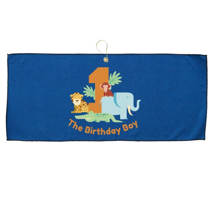 1st Birthday Boy Animal Jungle Large Microfiber Waffle Golf Towel