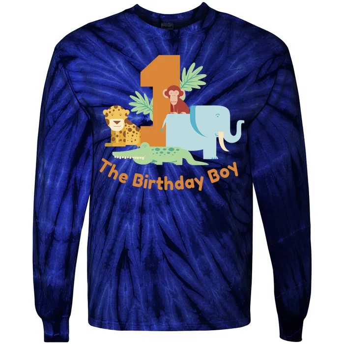 1st Birthday Boy Animal Jungle Tie-Dye Long Sleeve Shirt