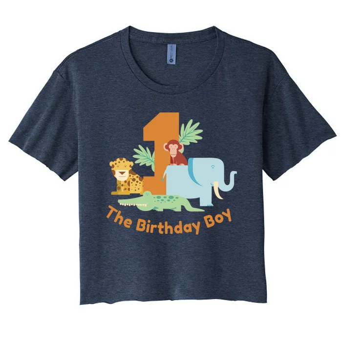 1st Birthday Boy Animal Jungle Women's Crop Top Tee