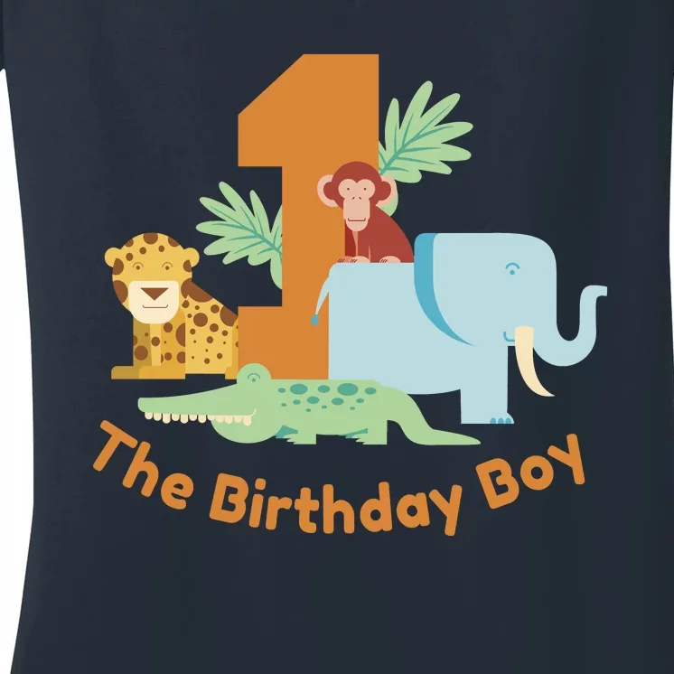 1st Birthday Boy Animal Jungle Women's V-Neck T-Shirt