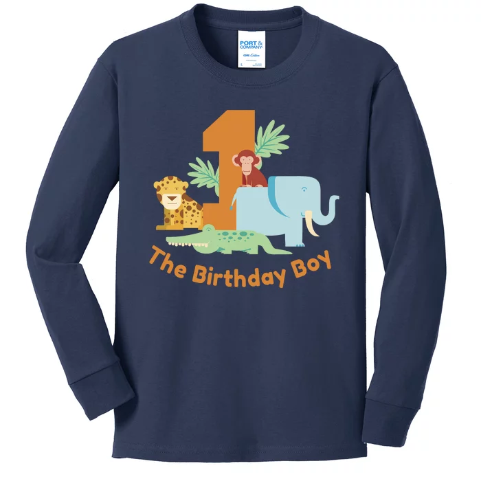 1st Birthday Boy Animal Jungle Kids Long Sleeve Shirt