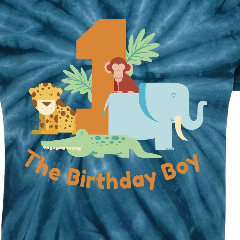 1st Birthday Boy Animal Jungle Kids Tie-Dye T-Shirt