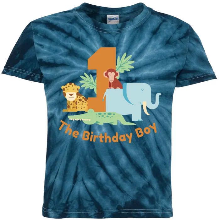 1st Birthday Boy Animal Jungle Kids Tie-Dye T-Shirt