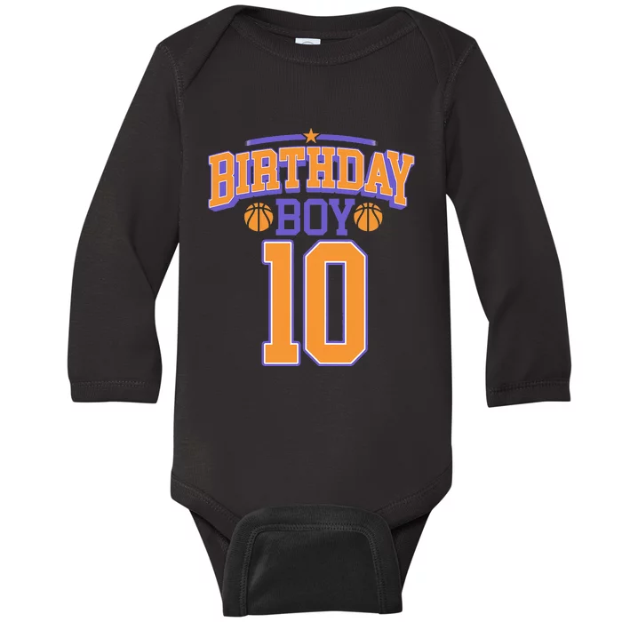 10th Birthday Basketball Lover 10 Years Old Bday Baby Long Sleeve Bodysuit