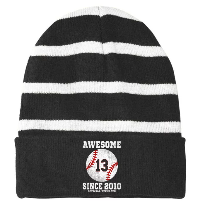 13th Birthday Baseball Player 13 Years Old O.fficial Teenager Striped Beanie with Solid Band