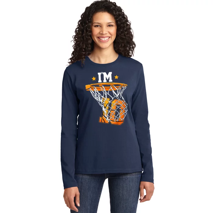 10th Birthday Basketball I'm 10 Birthday Party Ladies Long Sleeve Shirt