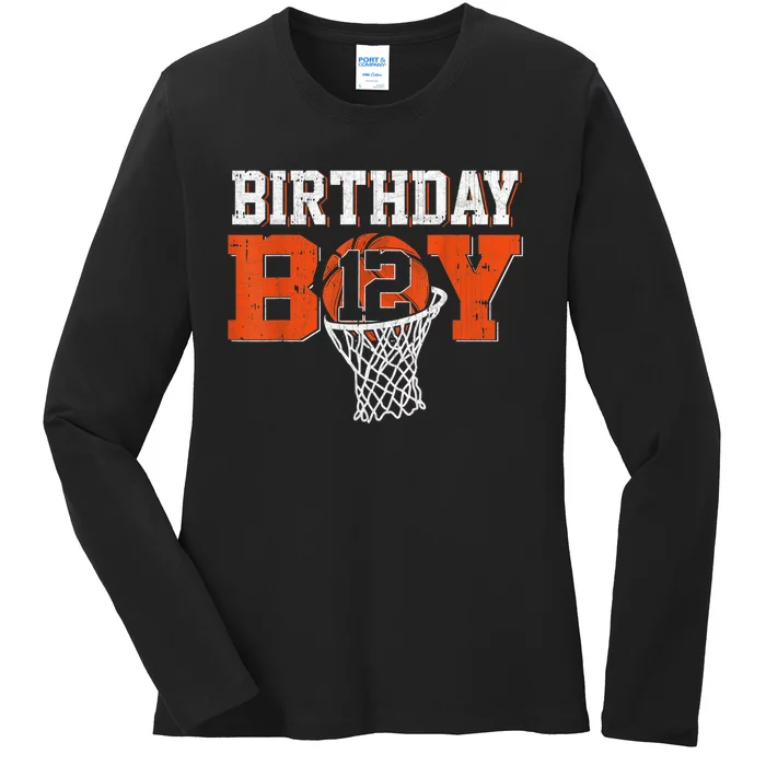 12th Birthday Boy Basketball Lover 12 Years Old Bday Ladies Long Sleeve Shirt