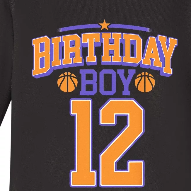 12th Birthday Boy Basketball Lover 12 Years Old Bday Baby Long Sleeve Bodysuit