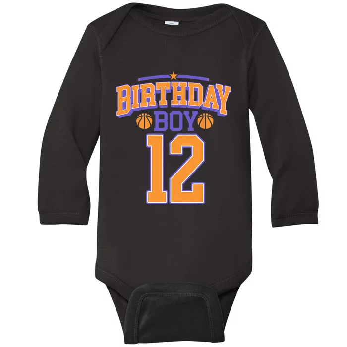 12th Birthday Boy Basketball Lover 12 Years Old Bday Baby Long Sleeve Bodysuit