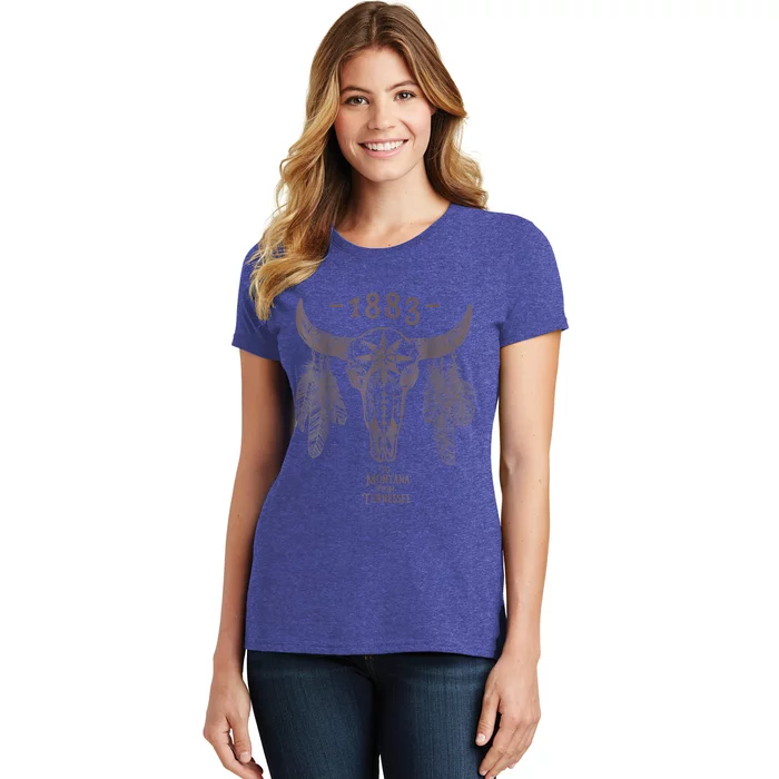 1883 Boho Cow Skull Cute Country Western Yellow Stone Women's T-Shirt