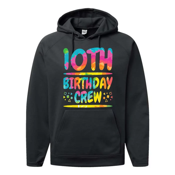 10th Birthday Crew Family, 10th Birthday Party Friends Group Performance Fleece Hoodie