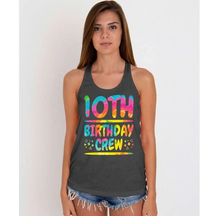 10th Birthday Crew Family, 10th Birthday Party Friends Group Women's Knotted Racerback Tank