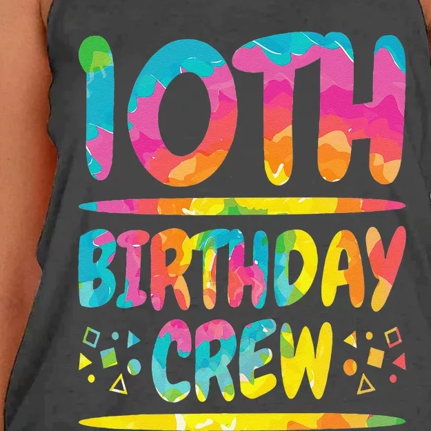 10th Birthday Crew Family, 10th Birthday Party Friends Group Women's Knotted Racerback Tank