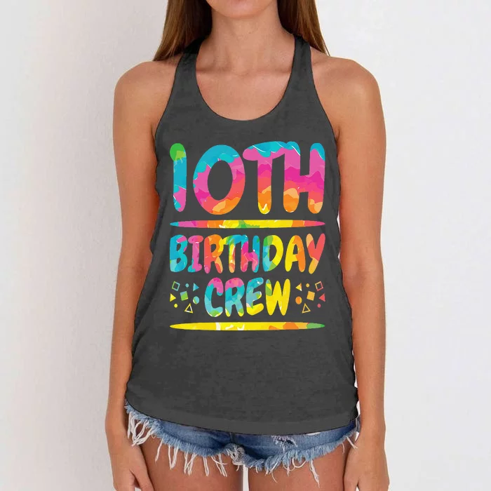 10th Birthday Crew Family, 10th Birthday Party Friends Group Women's Knotted Racerback Tank