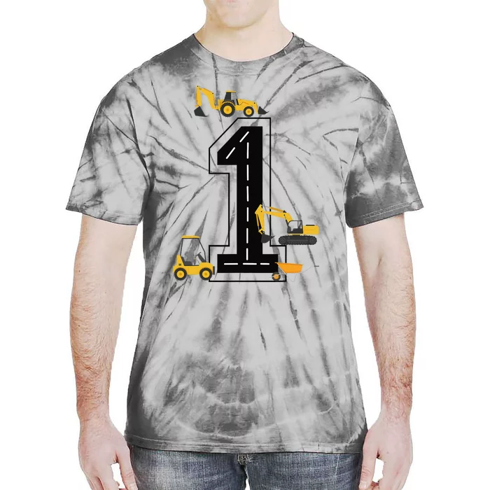 1st Birthday Crane Excavator Truck 1 Year Old Diggers Tie-Dye T-Shirt