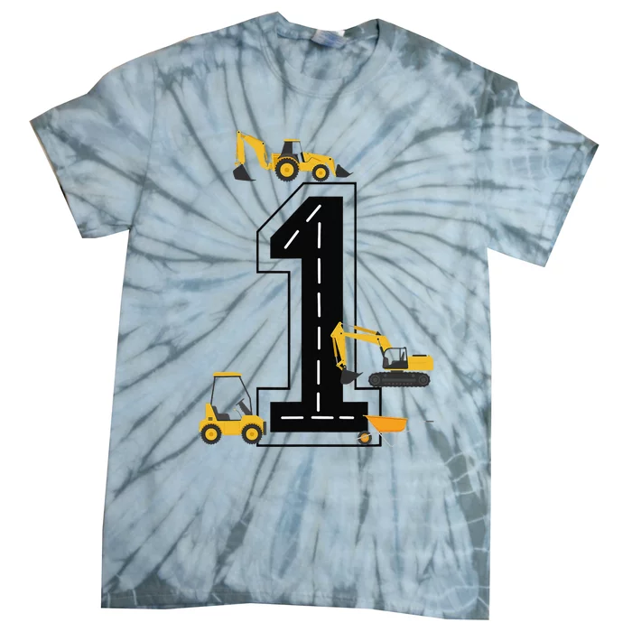 1st Birthday Crane Excavator Truck 1 Year Old Diggers Tie-Dye T-Shirt