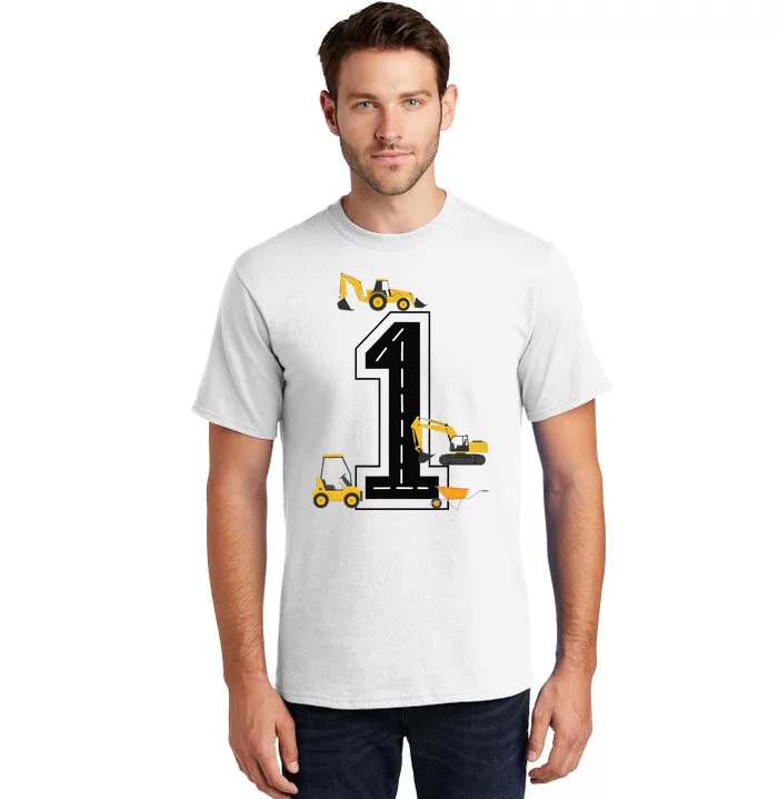 1st Birthday Crane Excavator Truck 1 Year Old Diggers Tall T-Shirt