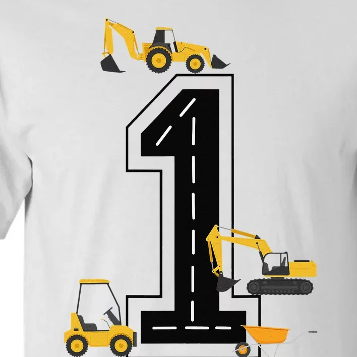 1st Birthday Crane Excavator Truck 1 Year Old Diggers Tall T-Shirt