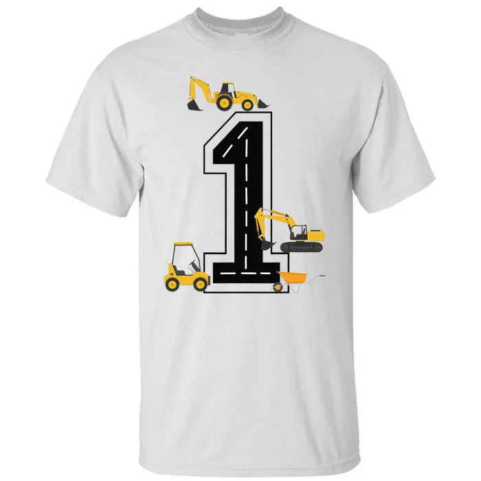 1st Birthday Crane Excavator Truck 1 Year Old Diggers Tall T-Shirt