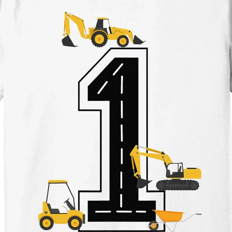 1st Birthday Crane Excavator Truck 1 Year Old Diggers Premium T-Shirt