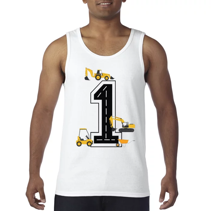 1st Birthday Crane Excavator Truck 1 Year Old Diggers Tank Top