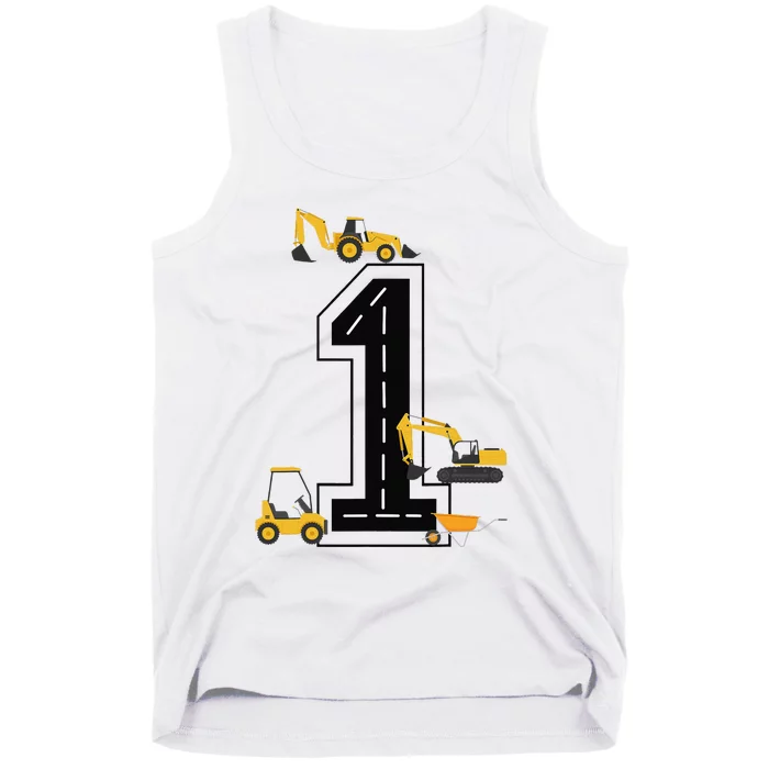 1st Birthday Crane Excavator Truck 1 Year Old Diggers Tank Top