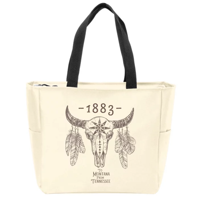 1883 Boho Cow Skull Cute Country Western Yellowstone Graphic Zip Tote Bag