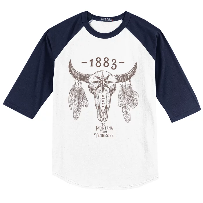 1883 Boho Cow Skull Cute Country Western Yellowstone Graphic Baseball Sleeve Shirt