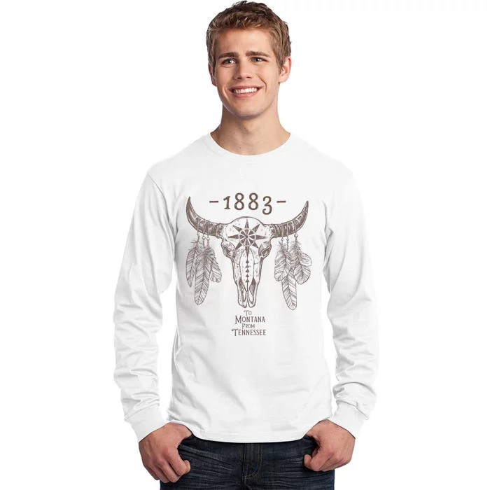 1883 Boho Cow Skull Cute Country Western Yellowstone Graphic Tall Long Sleeve T-Shirt