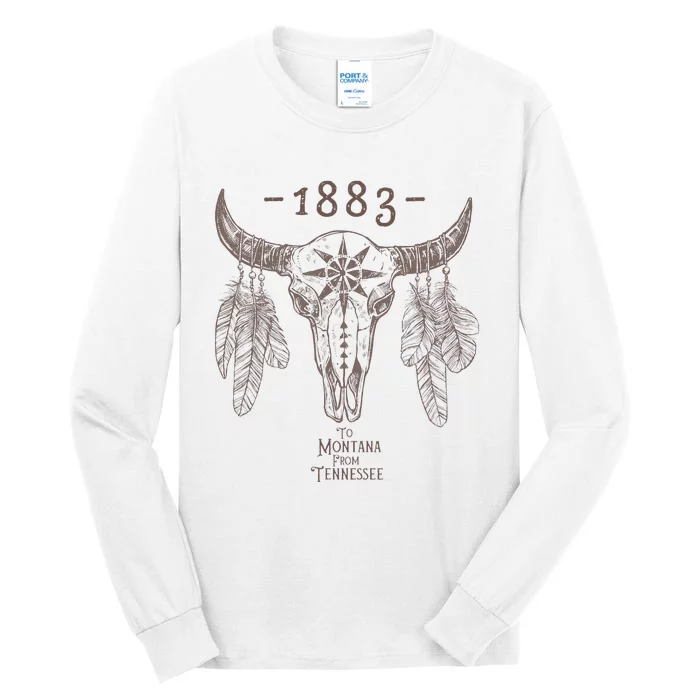 1883 Boho Cow Skull Cute Country Western Yellowstone Graphic Tall Long Sleeve T-Shirt