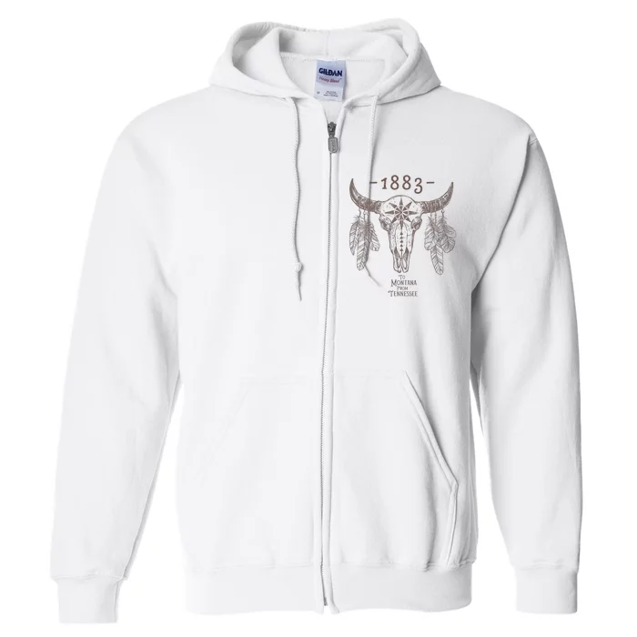 1883 Boho Cow Skull Cute Country Western Yellowstone Graphic Full Zip Hoodie