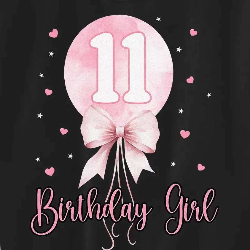 11th Birthday Coquette Pin.K Bow Balloon 11 Yrs Old Bday Kids Sweatshirt