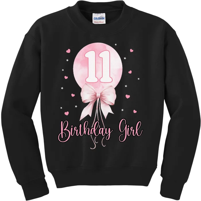 11th Birthday Coquette Pin.K Bow Balloon 11 Yrs Old Bday Kids Sweatshirt