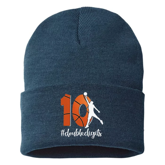 10th Birthday Double Digits Ten Basketball Sustainable Knit Beanie