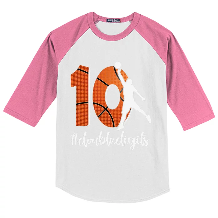 10th Birthday Double Digits Ten Basketball Kids Colorblock Raglan Jersey