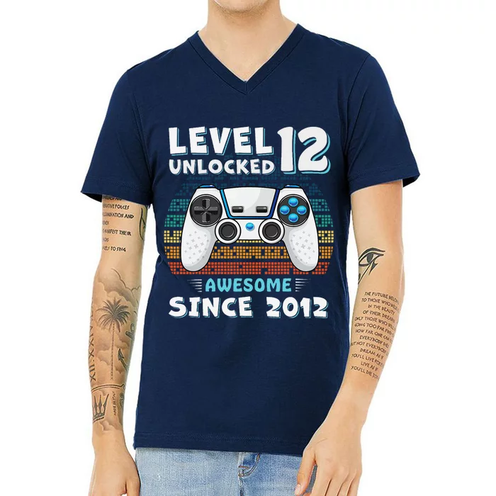 12th Birthday Decoration Boy 12yr 12 Year Old Birthday V-Neck T-Shirt